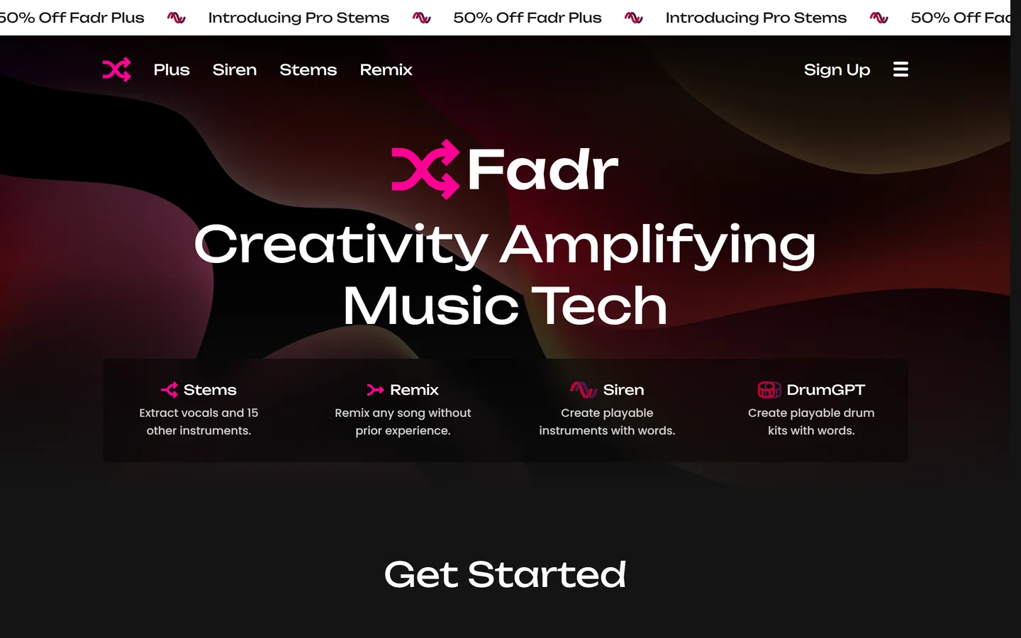 De Fadr website met de stem-separation-interface waarin een nummer in losse sporen wordt gesplitst