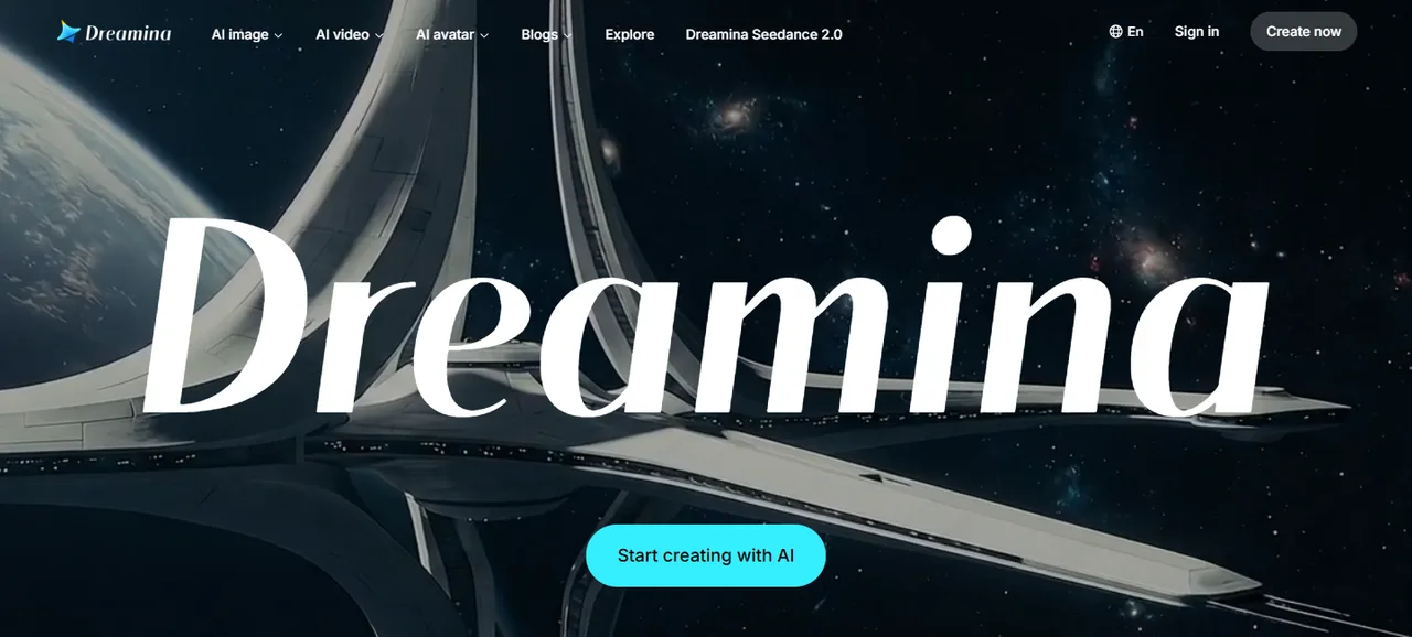 De landingspagina van Dreamina, ByteDance's eigen creatie-app waarmee je Seedance-video's genereert